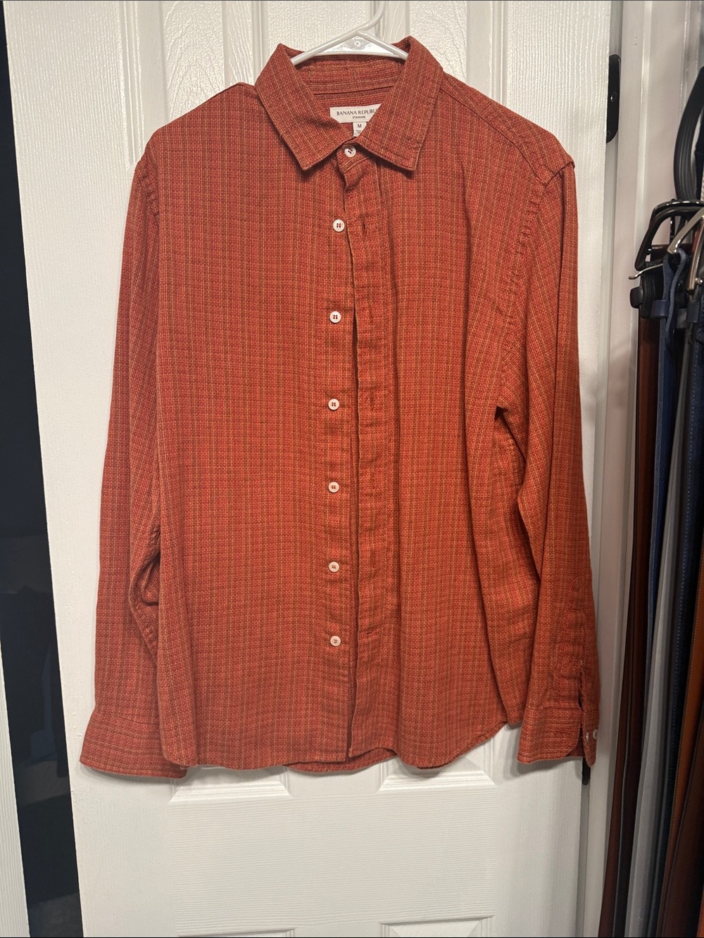 Banana Republic Men's Burnt Orange Herringbone Button-Down Shirt
